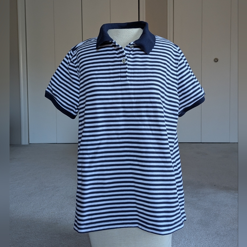 L L Bean Set of Pink And Navy & White Striped Cotton Relaxed Fit Polo Shirts - Picture 10 of 16